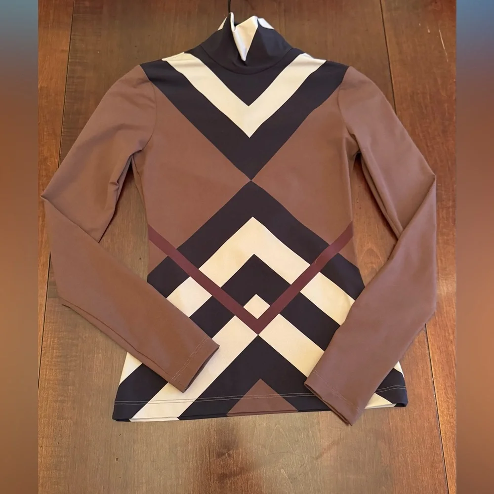 BURBERRY 
Chevron Check Print Turtleneck Top - Picture 3 of 5